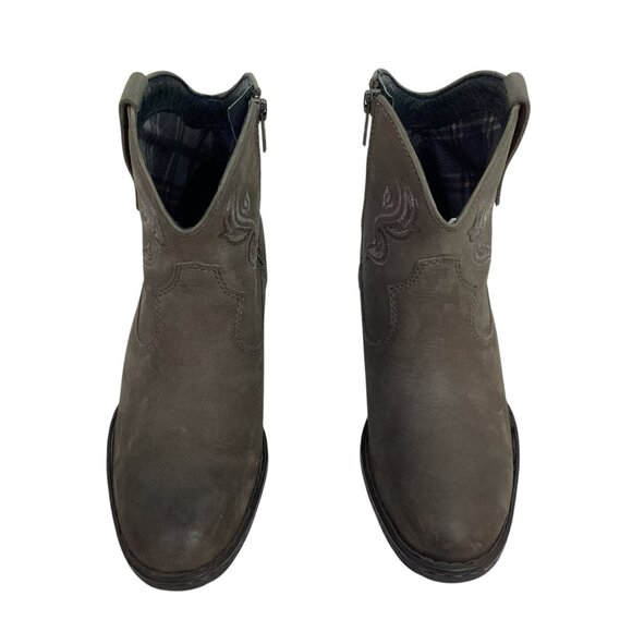 Born Riven Embroidered Womens 7.5 Western Leather Ankle Boots Plaid Lining - Picture 2 of 13